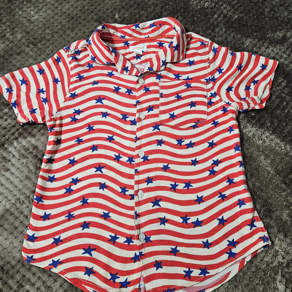 Cat & Jack Red, White & Blue Short-Sleeve Button-Up Shirt